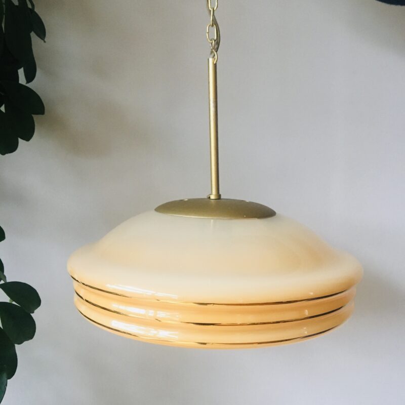 Vintage glazen hanglamp gold stripe