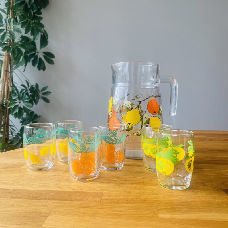 Vintage limonade set schenkkan met glazen
