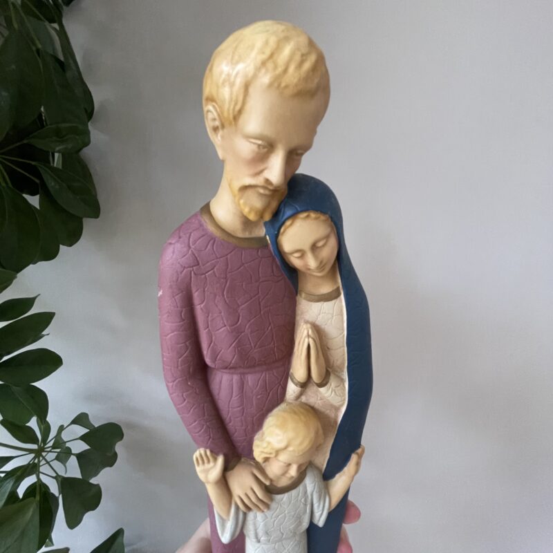 Vintage katholieke beeld van aardewerk Josef, Maria en Jezus
