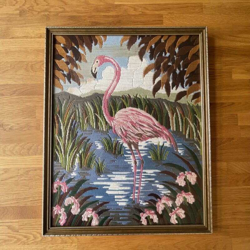 Vintage borduurwerk Flamingo