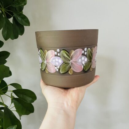 Vintage bloempot - Keramiek - bloemenprint - 11 cm